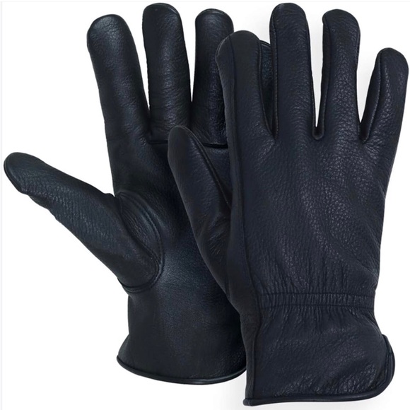 American Fur Accessories - Women’s deerskin black leather gloves lined 40g 3M Thinsulate - size Medium